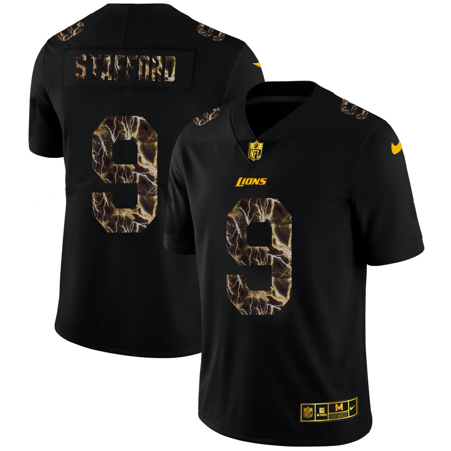 2020 Detroit Lions #9 Matthew Stafford Men Black Nike Flocked Lightning Vapor Limited NFL Jersey->philadelphia eagles->NFL Jersey